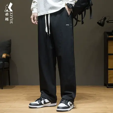 秋季高弹力休闲裤男士宽松大码松紧腰运动裤子男速干抗皱直筒长裤商品大图