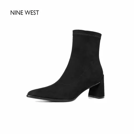 奥莱专供Nine West/玖熙小个子弹力瘦瘦靴法式气质踝靴粗高跟短靴图片