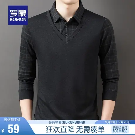 【直降】罗蒙男士休闲假两件针织衫2023秋季新款翻领保暖打底毛衣商品大图
