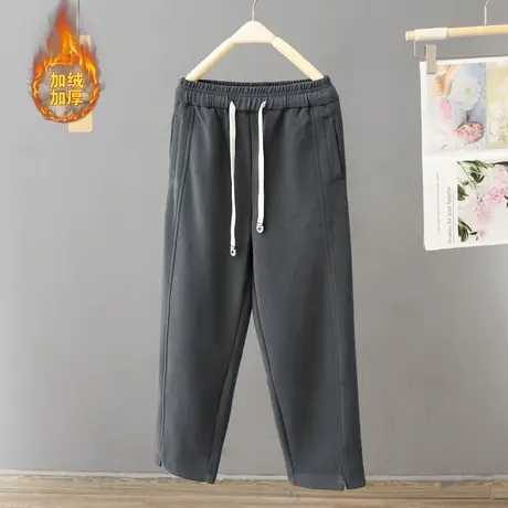 加绒加厚烟管裤女2023新款秋冬季高腰休闲裤子女直筒裤松紧腰长裤图片