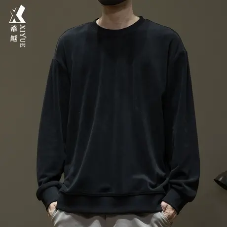 希越双面摇粒绒重磅卫衣男秋冬季简约百搭纯色宽松大码圆领上衣潮商品大图