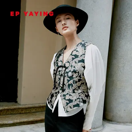 EP雅莹女装 含桑蚕丝新中式通勤国风刺绣马甲 2023秋冬新款1003B图片