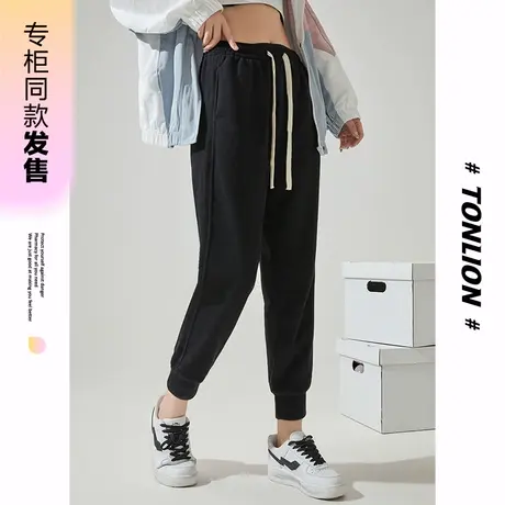 [商场同款]唐狮春秋季休闲裤女基础松紧腰束脚运动裤休闲运动风商品大图