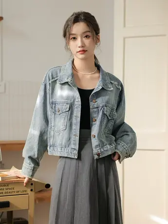 复古百搭牛仔外套女宽松春秋新款毛边夹克设计感小个子短款上衣潮图片