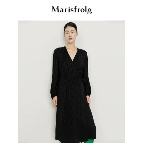 【新能量黑裙】玛丝菲尔茶歇裙春季新款环保醋纤法式收腰连衣裙图片