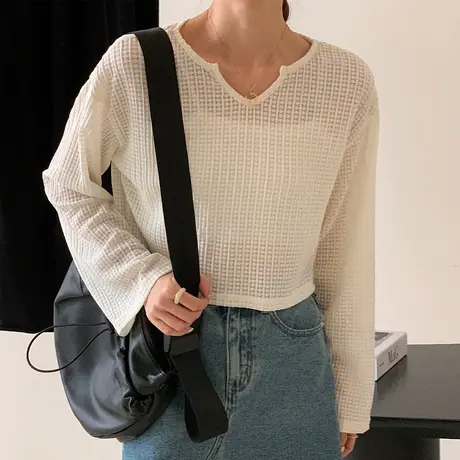 高级感别致漂亮短款t恤女小众镂空上衣夏设计感外搭防晒罩衫上衣商品大图