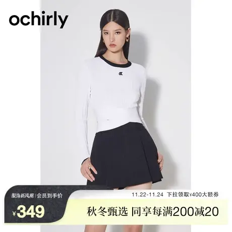 【新降】欧时力 显瘦坑条针织衫2023新款秋装修身短上衣小个子商品大图