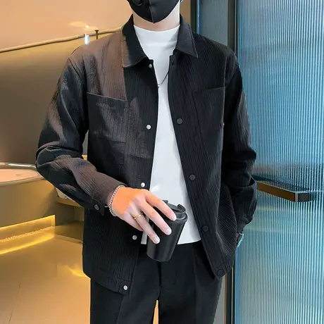 秋季小众潮牌工装外套男重磅INS痞帅条纹高级感潮流外套上衣休闲商品大图