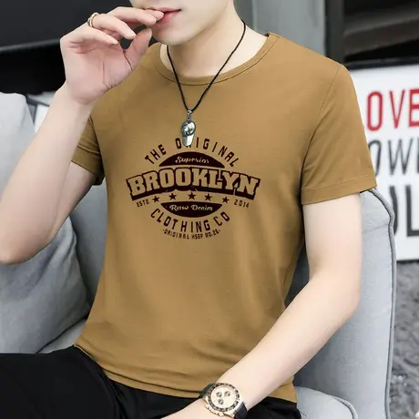 莫代尔圆领短袖t恤男装透气速干冰丝凉感上衣服夏季印花半袖体恤商品大图