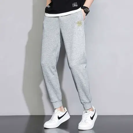 休闲长裤子男韩版潮流烫金印花夏季运动裤九分裤抽绳小脚束脚卫裤图片