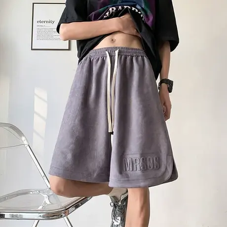 夏季休闲运动短裤男潮流2024新款重磅大码日系复古宽松钢印五分裤商品大图