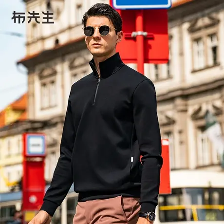 MrBu布先生微廓形加厚亲肤长袖t恤秋冬减龄黑色男款卫衣BT12169图片