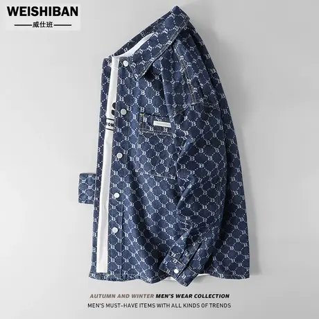 2023年秋季满印提花牛仔衬衣男潮流小众情侣气质宽松衬衣式外套潮商品大图