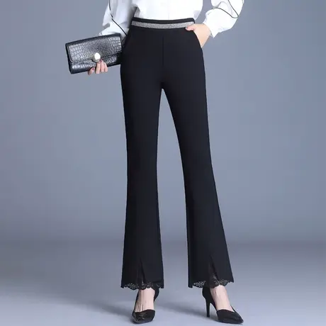 裤子女喇叭裤春秋新款高腰蕾丝显瘦微喇休闲裤大码弹力妈妈裤长裤商品大图