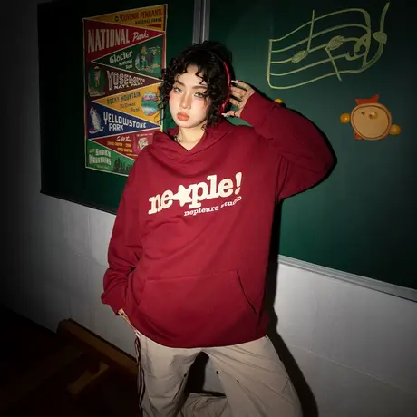 YEP美式复古连帽卫衣女春秋2023年新款字母印花宽松oversize外套图片