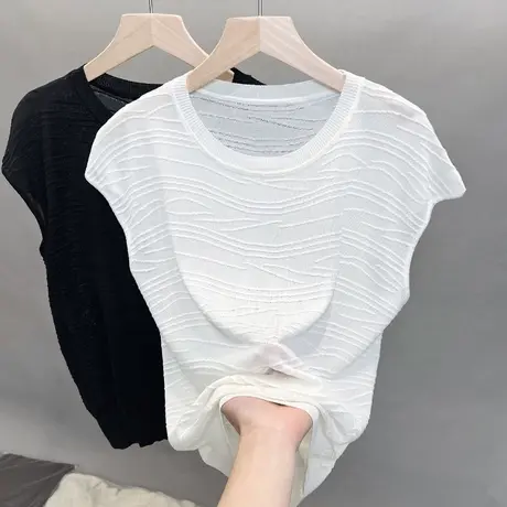 圆领冰丝针织衫女2023春夏秋新款宽松外穿蝙蝠衫薄上衣无袖t恤衫图片