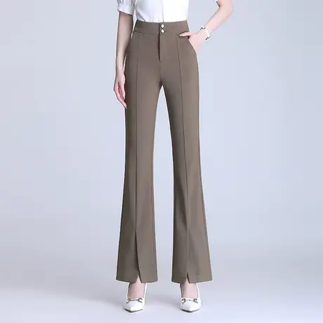 卡其色微喇裤开叉长裤高腰显瘦休闲裤春季2023新款韩版时尚休闲裤商品大图