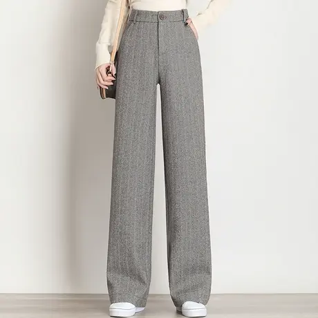 毛呢阔腿裤女2023秋冬新款高腰垂感宽松显瘦休闲裤时尚百搭长裤子商品大图