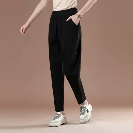 哈伦裤女春秋新款加肥加大码女裤宽松高腰黑色长裤遮肉显瘦休闲裤商品大图