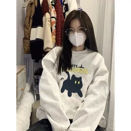 美式复古hiphop潮牌卫衣女春秋薄款宽松oversize小个子高级感外套商品大图