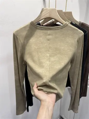 欧货简约晕染圆领针织衫女长袖2023早秋季新款基础慵懒风打底上衣商品大图