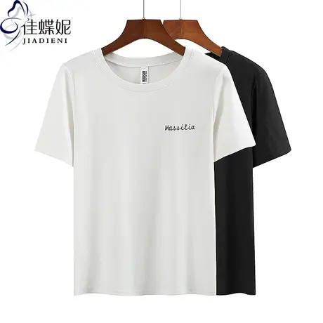 夏季新款圆领宽松纯棉撞色印花休闲短袖体恤上衣内搭女打底衫商品大图