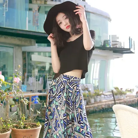 西子美丽心情夏季纯色圆领短袖T恤图片