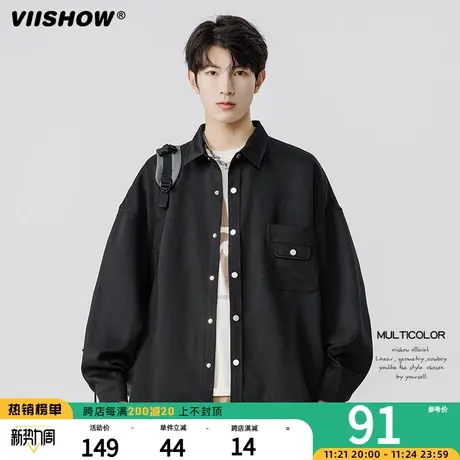 VIISHOW日系复古长袖衬衫男宽松潮牌少年感痞帅休闲衬衣工装外套商品大图