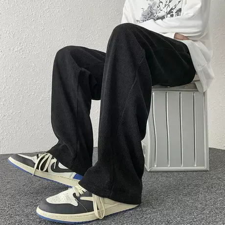 休闲裤男款潮牌灰色直筒裤春秋款宽松百搭运动裤新款垂感阔腿卫裤商品大图