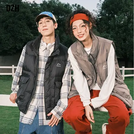 情侣立领棉马甲冬季外穿加厚潮牌无袖工装背心外套情侣装2024新款商品大图