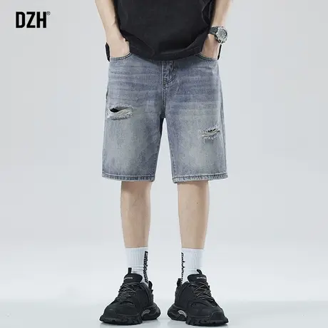 男士破洞牛仔短裤男夏季痞帅直筒五分裤2023新款纯棉中裤美式半裤商品大图