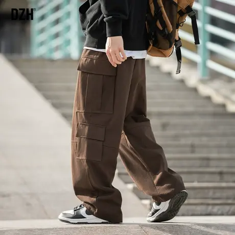 男生美式工装裤男春季男裤棕色裤子2024新款阔腿裤休闲长裤直筒裤商品大图