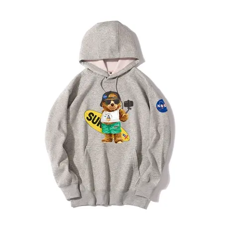 秀洛NASA小熊自拍连帽套头卫衣联名原创小熊自拍印花男装情侣装图片