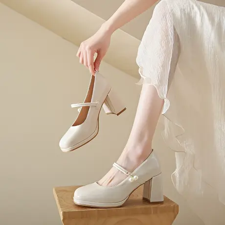 玛丽珍女鞋2023新款仙女风粗跟高跟鞋小皮鞋旗袍单鞋女款晚晚鞋子图片