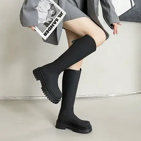 大象灰厚底长筒靴女外穿2023年秋冬新款厚底显瘦马丁靴高筒骑士靴图片