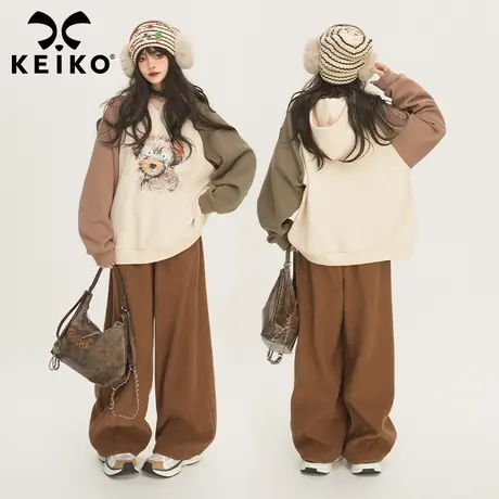 KEIKO [加密绒] 设计感涂鸦小狗连帽卫衣2024早春撞色插肩袖上衣商品大图