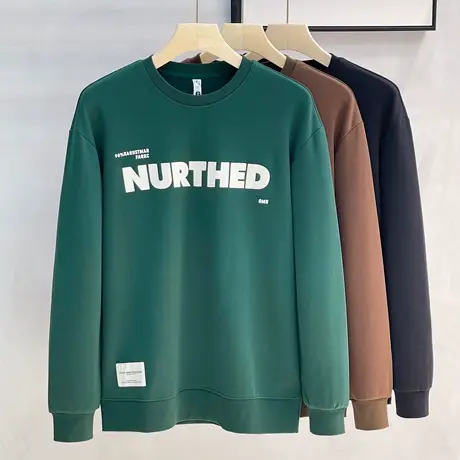 棉质舒适卫衣男秋冬季2023新款圆领宽松长袖t恤印花打底衫潮上衣商品大图