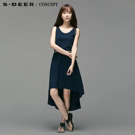 sdeer圣迪奥夏纯色无袖不规则连衣裙女夏S14281288图片