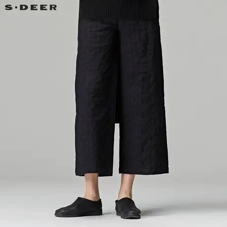 sdeer圣迪奥2019春装简约工装肌理质感做旧条纹阔腿裤女S18180807商品大图
