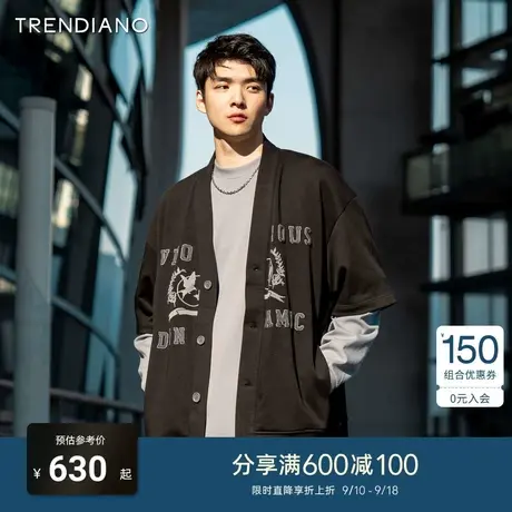 TRENDIANO官方2023新款春季宽松短袖外套时尚刺绣开衫男商品大图