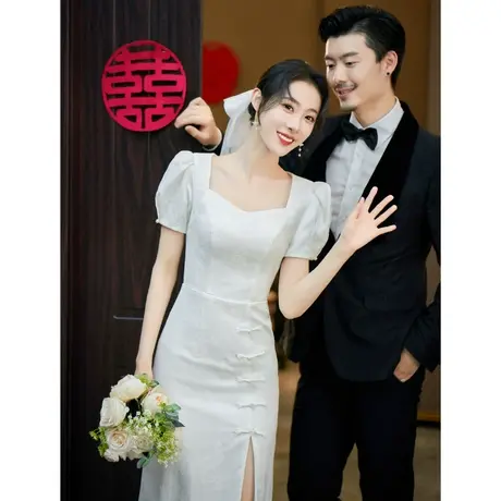 白色礼服女夏季法式简单订婚登记领证小白裙连衣裙轻奢小众高端商品大图