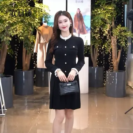 歌莉娅长袖连衣裙女春季新款设计感荷叶边小个子百褶裙1C1C4G2M0图片