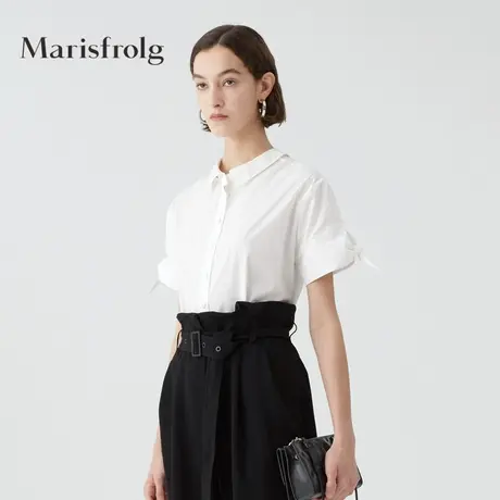 玛丝菲尔22夏新款短袖纯棉白色休闲衬衫上衣商品大图