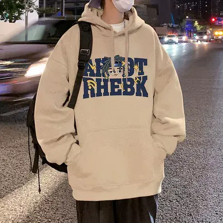 潮牌卫衣男春秋季帽衫2023新款男装上衣宽松连帽外套美式复古高街商品大图