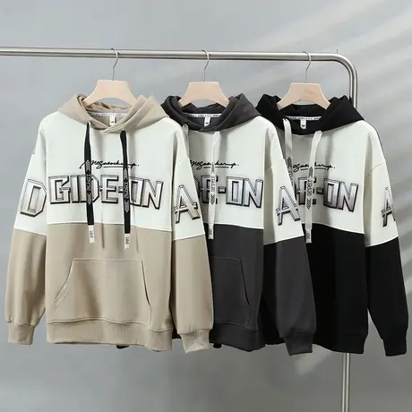 男士卫衣春秋款撞色拼接连帽外套男春季穿搭青少年字母印花上衣服商品大图