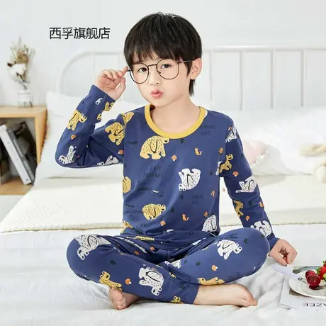 90-170-180莱卡棉儿童家居服套装中大童纯棉无骨秋衣秋裤2021新款图片