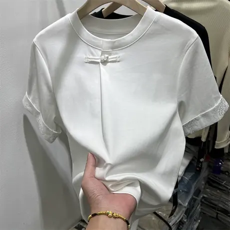 设计感小众盘扣短袖T恤女夏季韩版百搭宽松显瘦国潮上衣半袖体恤商品大图