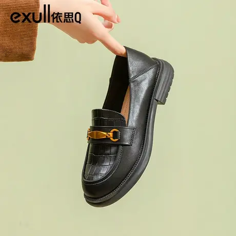 依思q厚底乐福鞋女秋款2024年新款英伦风小皮鞋黑色jk鞋低跟单鞋商品大图