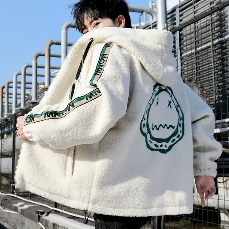 冬季羊羔毛刺绣棉衣男潮牌帅气加厚颗粒绒棉服外套学生冬装棉袄子商品大图