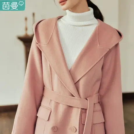 茵曼绵羊毛双面毛呢大衣女2024新款春秋中长款外套羊绒高级感初冬图片